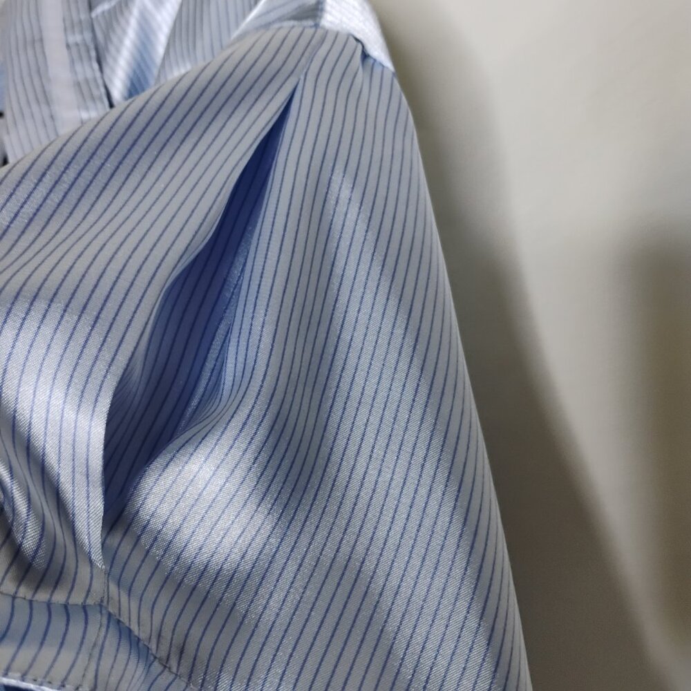 Secret Treasures Pajamas Blue Stripe Satin Button Up Collar Crop Wide Pants 2X - Picture 7 of 12